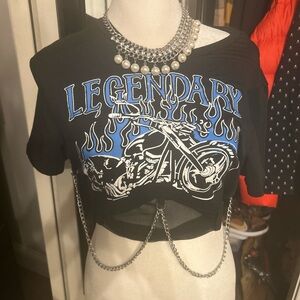 Fashion Nova Black Crop Top with Blue Graphic